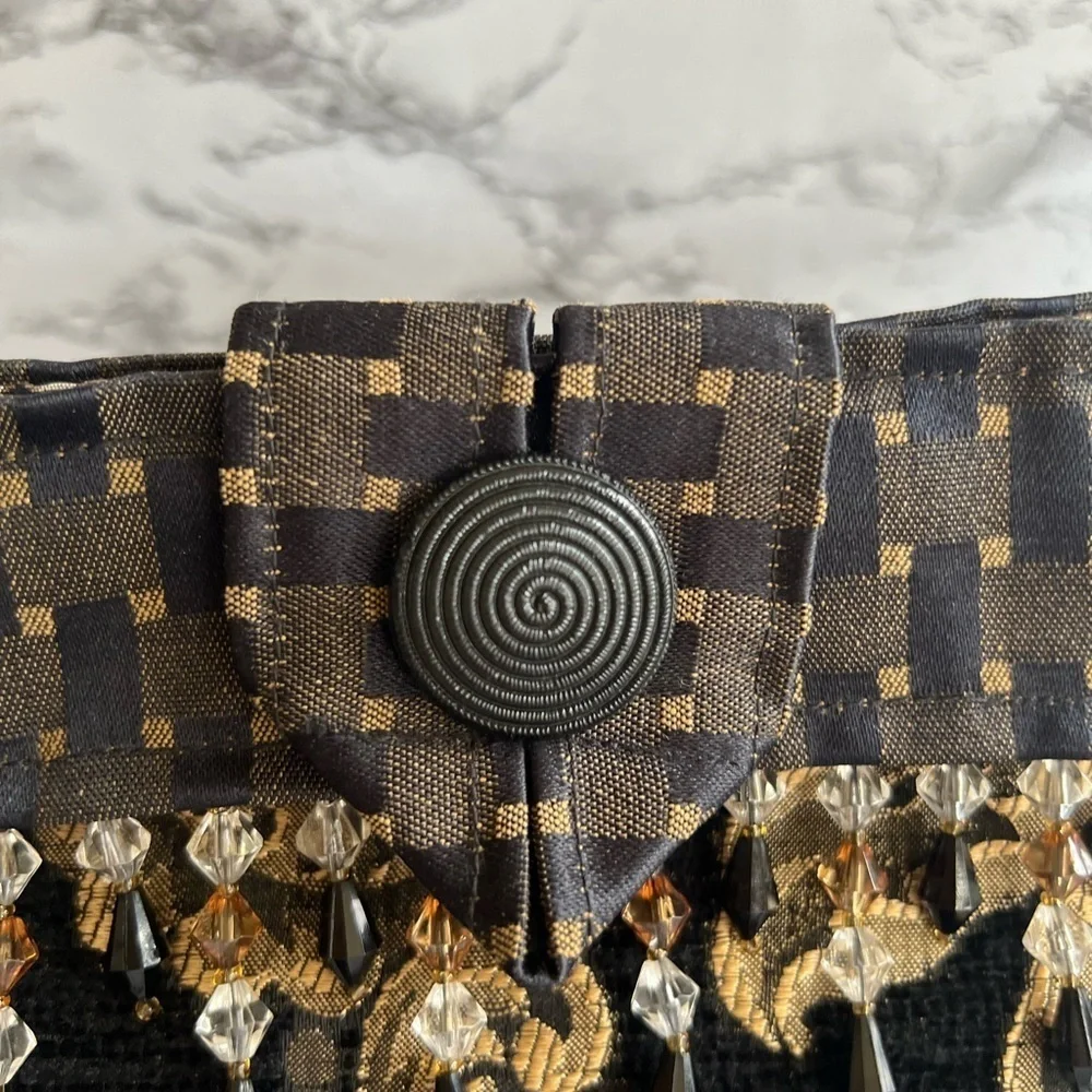 Bag Crossbody Shoulder Artisan Brocade Black Gold Metallic Beaded Tapestry